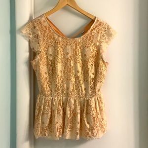 Maeve Rose Gold Metallic Lace Overlay Blouse Zip
